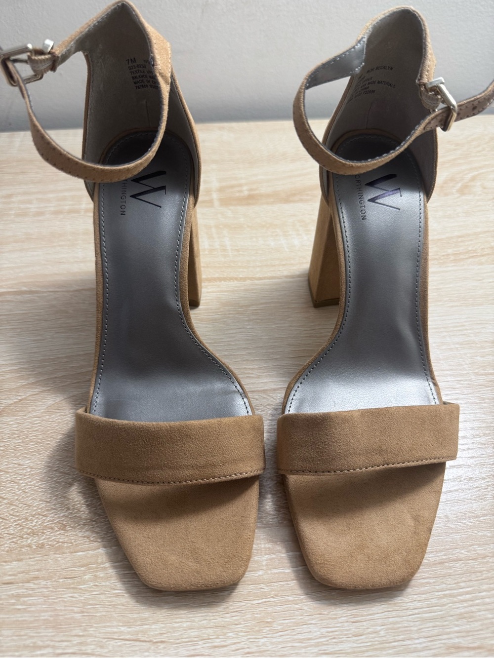 Worthington Camel Suede Ankle Strap Block Heels